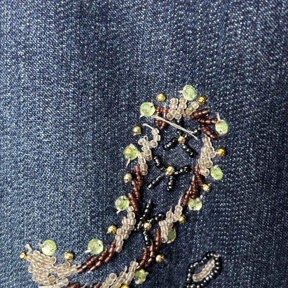 Willi‎ Smith Floral Embroidered Beaded Flare Jeans Size 12 Mid Rise Y2K Boho - Picture 7 of 10
